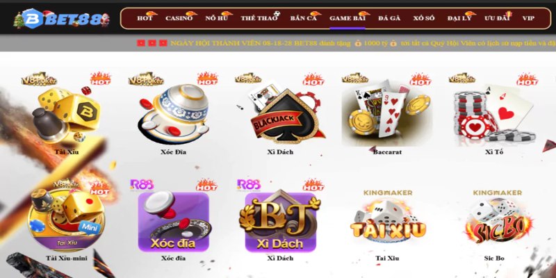 Sảnh game bài BET88 mang đến ván cược bùng nổ